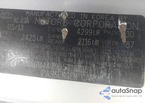 2013 Kia Optima Lx z USA, uszkodzony, nr VIN KNAGM4A79D5413336